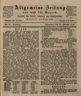 Allgemeine Zeitung von und für Bayern (Fränkischer Kurier) Dienstag 20. Februar 1838