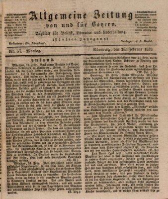 Allgemeine Zeitung von und für Bayern (Fränkischer Kurier) Montag 26. Februar 1838