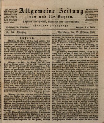 Allgemeine Zeitung von und für Bayern (Fränkischer Kurier) Dienstag 27. Februar 1838