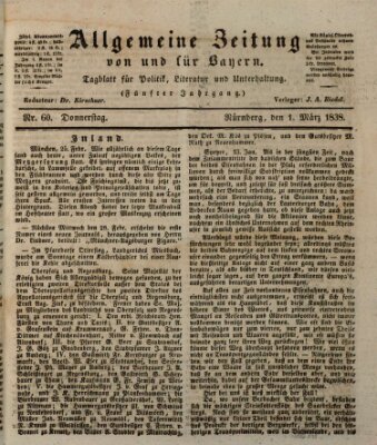 Allgemeine Zeitung von und für Bayern (Fränkischer Kurier) Donnerstag 1. März 1838