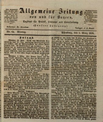 Allgemeine Zeitung von und für Bayern (Fränkischer Kurier) Montag 5. März 1838