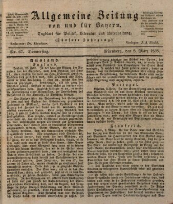 Allgemeine Zeitung von und für Bayern (Fränkischer Kurier) Donnerstag 8. März 1838