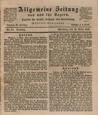 Allgemeine Zeitung von und für Bayern (Fränkischer Kurier) Samstag 10. März 1838