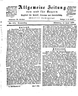 Allgemeine Zeitung von und für Bayern (Fränkischer Kurier) Donnerstag 21. Juni 1838