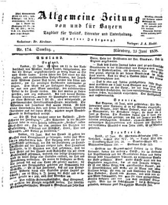 Allgemeine Zeitung von und für Bayern (Fränkischer Kurier) Samstag 23. Juni 1838