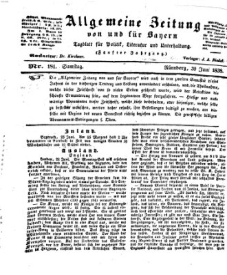 Allgemeine Zeitung von und für Bayern (Fränkischer Kurier) Samstag 30. Juni 1838