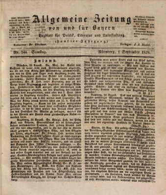 Allgemeine Zeitung von und für Bayern (Fränkischer Kurier) Samstag 1. September 1838