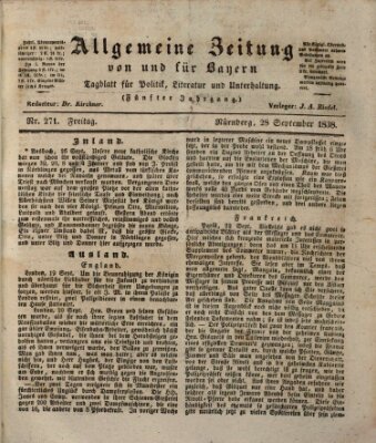 Allgemeine Zeitung von und für Bayern (Fränkischer Kurier) Freitag 28. September 1838