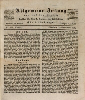 Allgemeine Zeitung von und für Bayern (Fränkischer Kurier) Samstag 29. September 1838