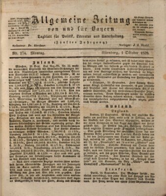 Allgemeine Zeitung von und für Bayern (Fränkischer Kurier) Montag 1. Oktober 1838