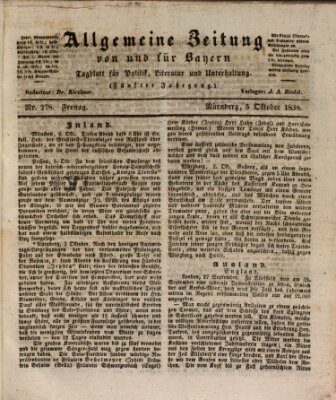 Allgemeine Zeitung von und für Bayern (Fränkischer Kurier) Freitag 5. Oktober 1838