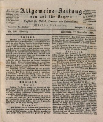 Allgemeine Zeitung von und für Bayern (Fränkischer Kurier) Montag 12. November 1838