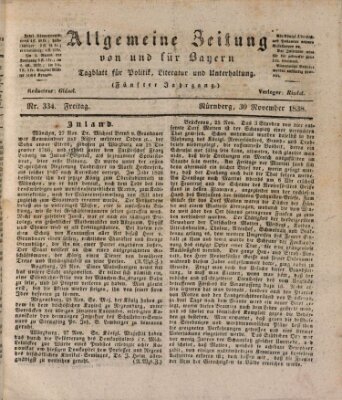 Allgemeine Zeitung von und für Bayern (Fränkischer Kurier) Freitag 30. November 1838