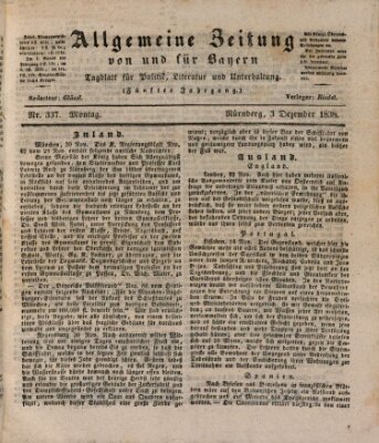 Allgemeine Zeitung von und für Bayern (Fränkischer Kurier) Montag 3. Dezember 1838