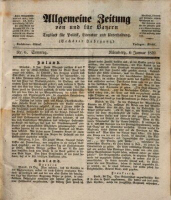 Allgemeine Zeitung von und für Bayern (Fränkischer Kurier) Sonntag 6. Januar 1839