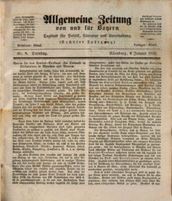 Allgemeine Zeitung von und für Bayern (Fränkischer Kurier) Dienstag 8. Januar 1839