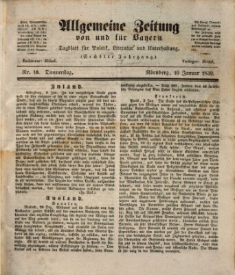 Allgemeine Zeitung von und für Bayern (Fränkischer Kurier) Donnerstag 10. Januar 1839