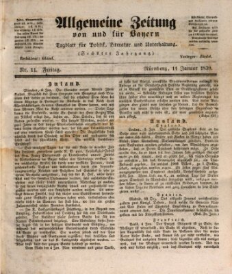 Allgemeine Zeitung von und für Bayern (Fränkischer Kurier) Freitag 11. Januar 1839