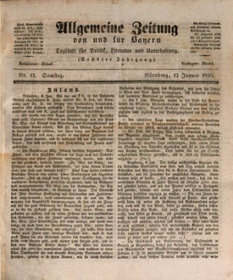 Allgemeine Zeitung von und für Bayern (Fränkischer Kurier) Samstag 12. Januar 1839