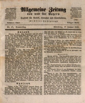 Allgemeine Zeitung von und für Bayern (Fränkischer Kurier) Donnerstag 17. Januar 1839