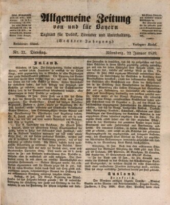 Allgemeine Zeitung von und für Bayern (Fränkischer Kurier) Dienstag 22. Januar 1839