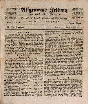 Allgemeine Zeitung von und für Bayern (Fränkischer Kurier) Montag 28. Januar 1839