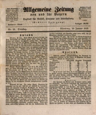 Allgemeine Zeitung von und für Bayern (Fränkischer Kurier) Dienstag 29. Januar 1839