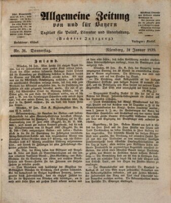 Allgemeine Zeitung von und für Bayern (Fränkischer Kurier) Donnerstag 31. Januar 1839