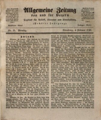 Allgemeine Zeitung von und für Bayern (Fränkischer Kurier) Montag 4. Februar 1839