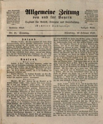 Allgemeine Zeitung von und für Bayern (Fränkischer Kurier) Sonntag 10. Februar 1839