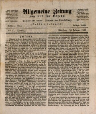 Allgemeine Zeitung von und für Bayern (Fränkischer Kurier) Dienstag 26. Februar 1839