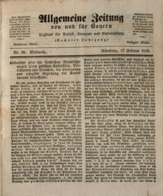 Allgemeine Zeitung von und für Bayern (Fränkischer Kurier) Mittwoch 27. Februar 1839