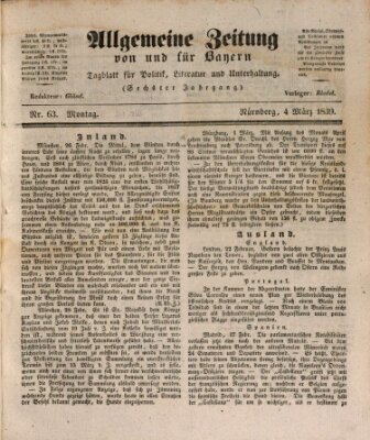 Allgemeine Zeitung von und für Bayern (Fränkischer Kurier) Montag 4. März 1839