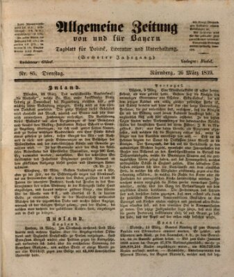 Allgemeine Zeitung von und für Bayern (Fränkischer Kurier) Dienstag 26. März 1839