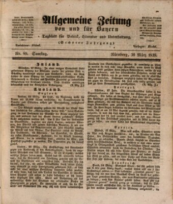 Allgemeine Zeitung von und für Bayern (Fränkischer Kurier) Samstag 30. März 1839