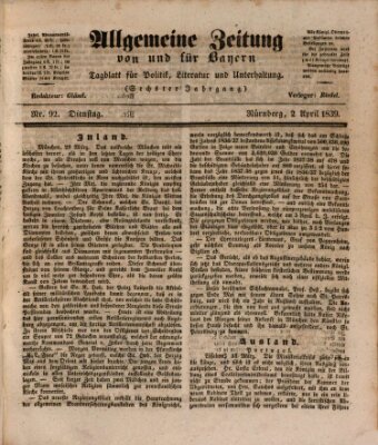 Allgemeine Zeitung von und für Bayern (Fränkischer Kurier) Dienstag 2. April 1839