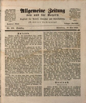 Allgemeine Zeitung von und für Bayern (Fränkischer Kurier) Samstag 18. Mai 1839