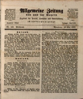 Allgemeine Zeitung von und für Bayern (Fränkischer Kurier) Mittwoch 29. Mai 1839