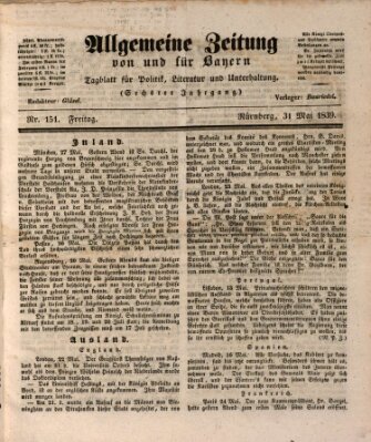 Allgemeine Zeitung von und für Bayern (Fränkischer Kurier) Freitag 31. Mai 1839