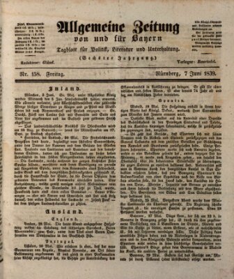 Allgemeine Zeitung von und für Bayern (Fränkischer Kurier) Freitag 7. Juni 1839