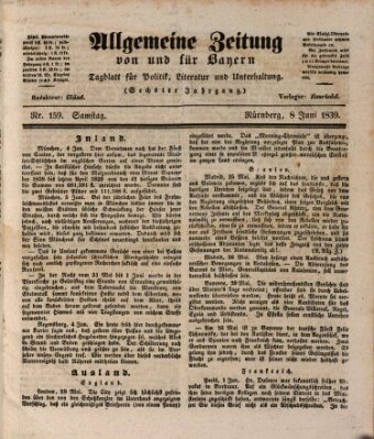 Allgemeine Zeitung von und für Bayern (Fränkischer Kurier) Samstag 8. Juni 1839