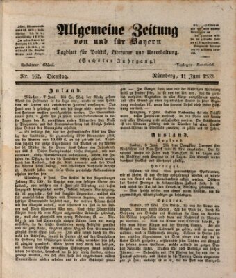 Allgemeine Zeitung von und für Bayern (Fränkischer Kurier) Dienstag 11. Juni 1839