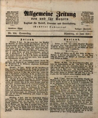 Allgemeine Zeitung von und für Bayern (Fränkischer Kurier) Donnerstag 13. Juni 1839