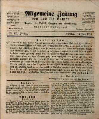 Allgemeine Zeitung von und für Bayern (Fränkischer Kurier) Freitag 14. Juni 1839