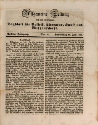 Allgemeine Zeitung von und für Bayern (Fränkischer Kurier) Donnerstag 18. Juli 1839