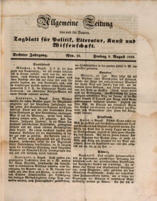 Allgemeine Zeitung von und für Bayern (Fränkischer Kurier) Freitag 9. August 1839