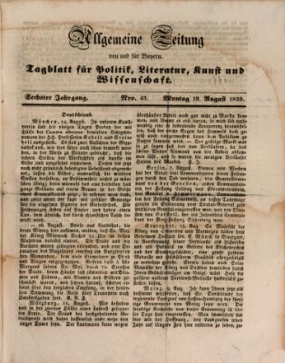 Allgemeine Zeitung von und für Bayern (Fränkischer Kurier) Montag 19. August 1839