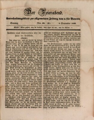 Allgemeine Zeitung von und für Bayern (Fränkischer Kurier) Sonntag 8. September 1839