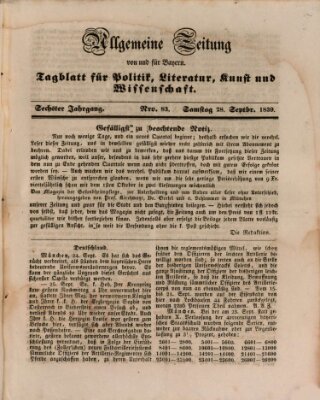 Allgemeine Zeitung von und für Bayern (Fränkischer Kurier) Samstag 28. September 1839