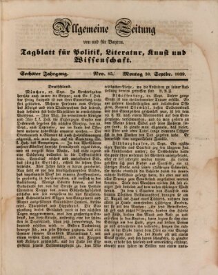 Allgemeine Zeitung von und für Bayern (Fränkischer Kurier) Montag 30. September 1839